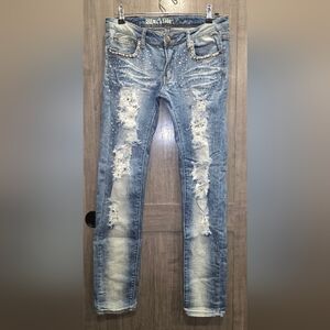 Machine Pour-Neuf Distressed Low-rise Jeans With Crystal and Pearl Embellishment